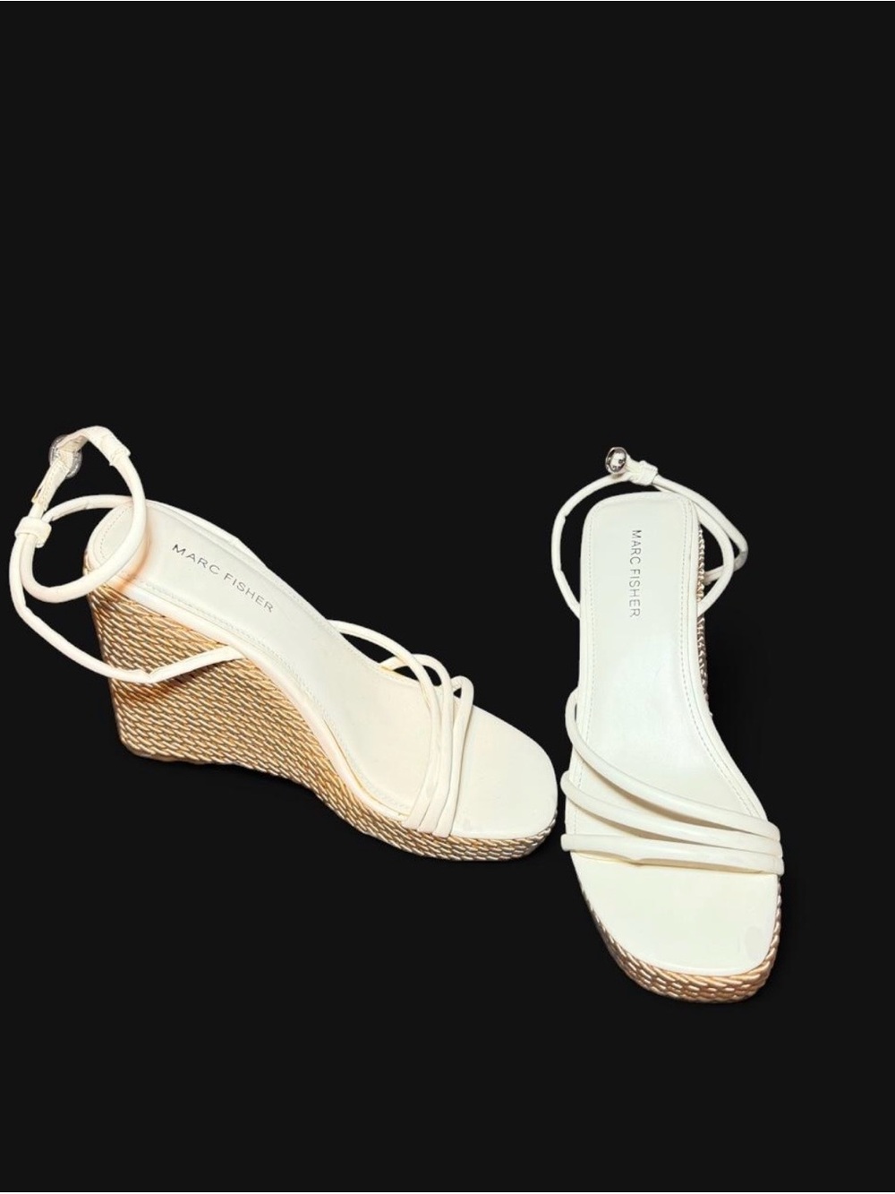 Marc Fisher Cream Espadrille Wedge Sandals with Ankle Wrap